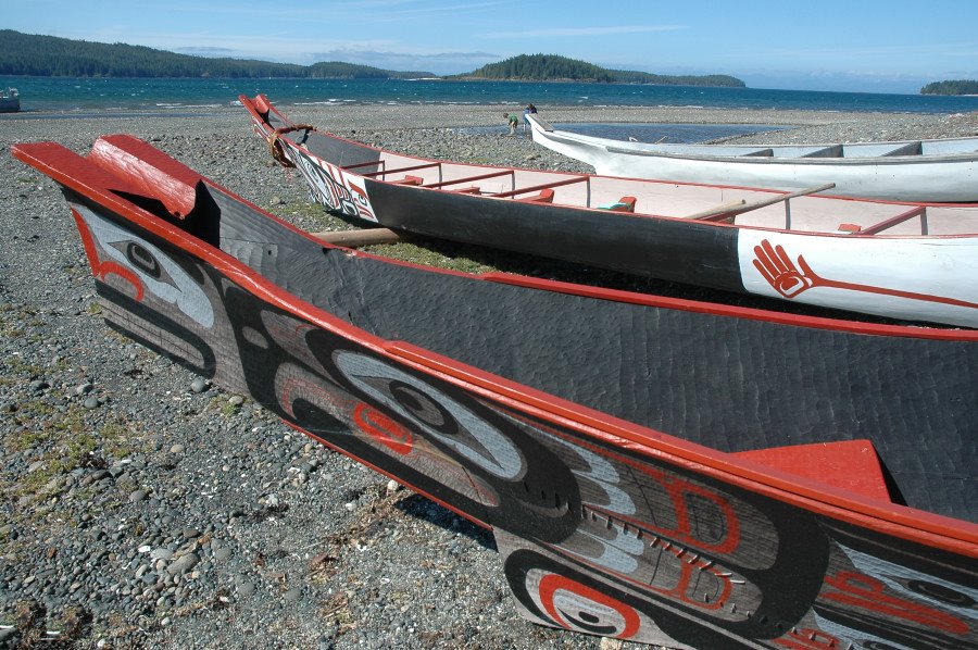 Canoes on the beach at Tsxais (Ft. Rupert)